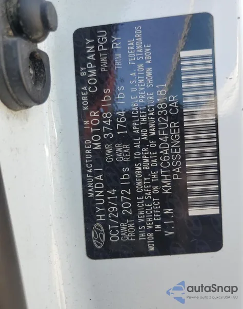 2015 Hyundai Veloster из США, поврежденный, VIN KMHTC6AD4FU238181